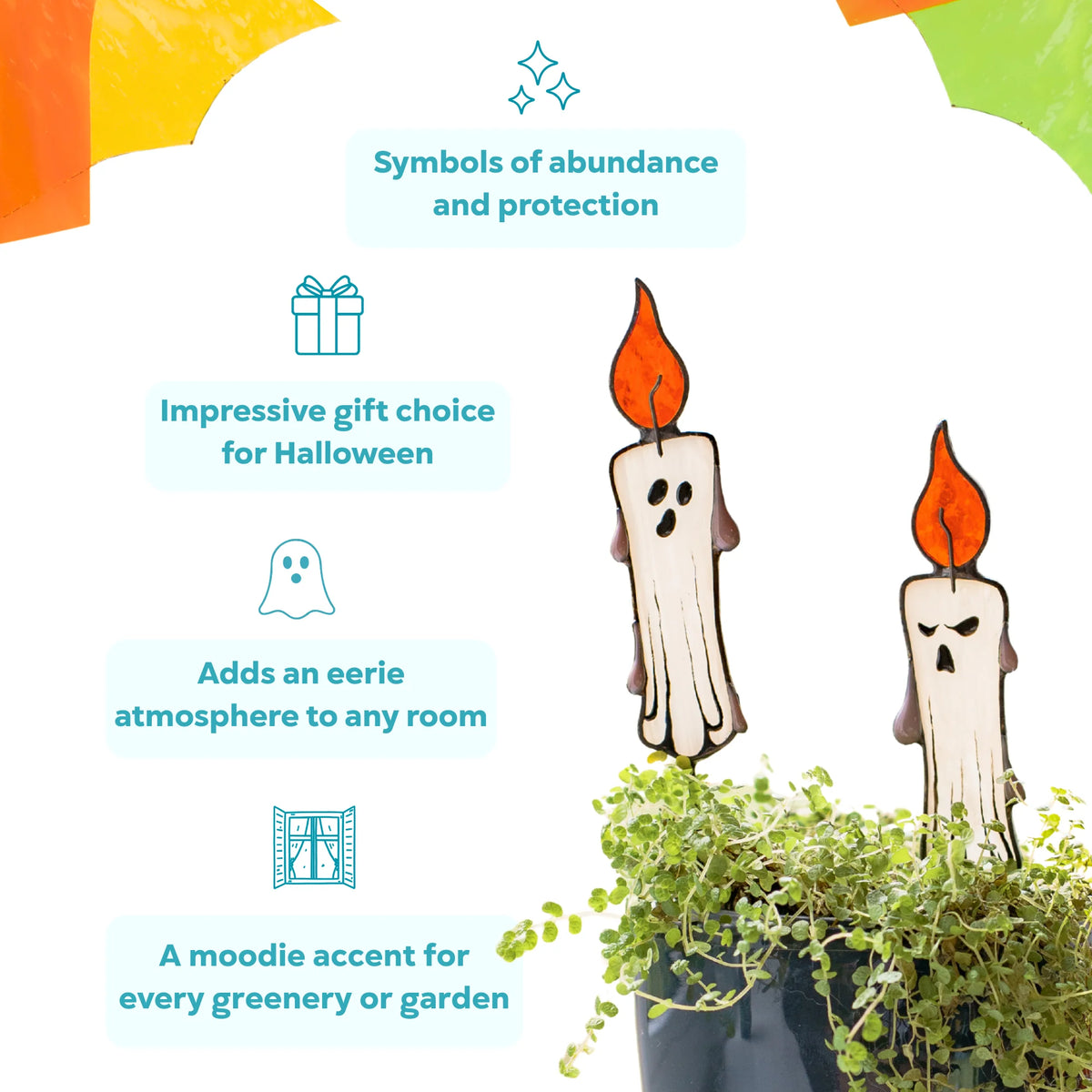 Pumpkin and Candles - Stained Glass Plant Stakes