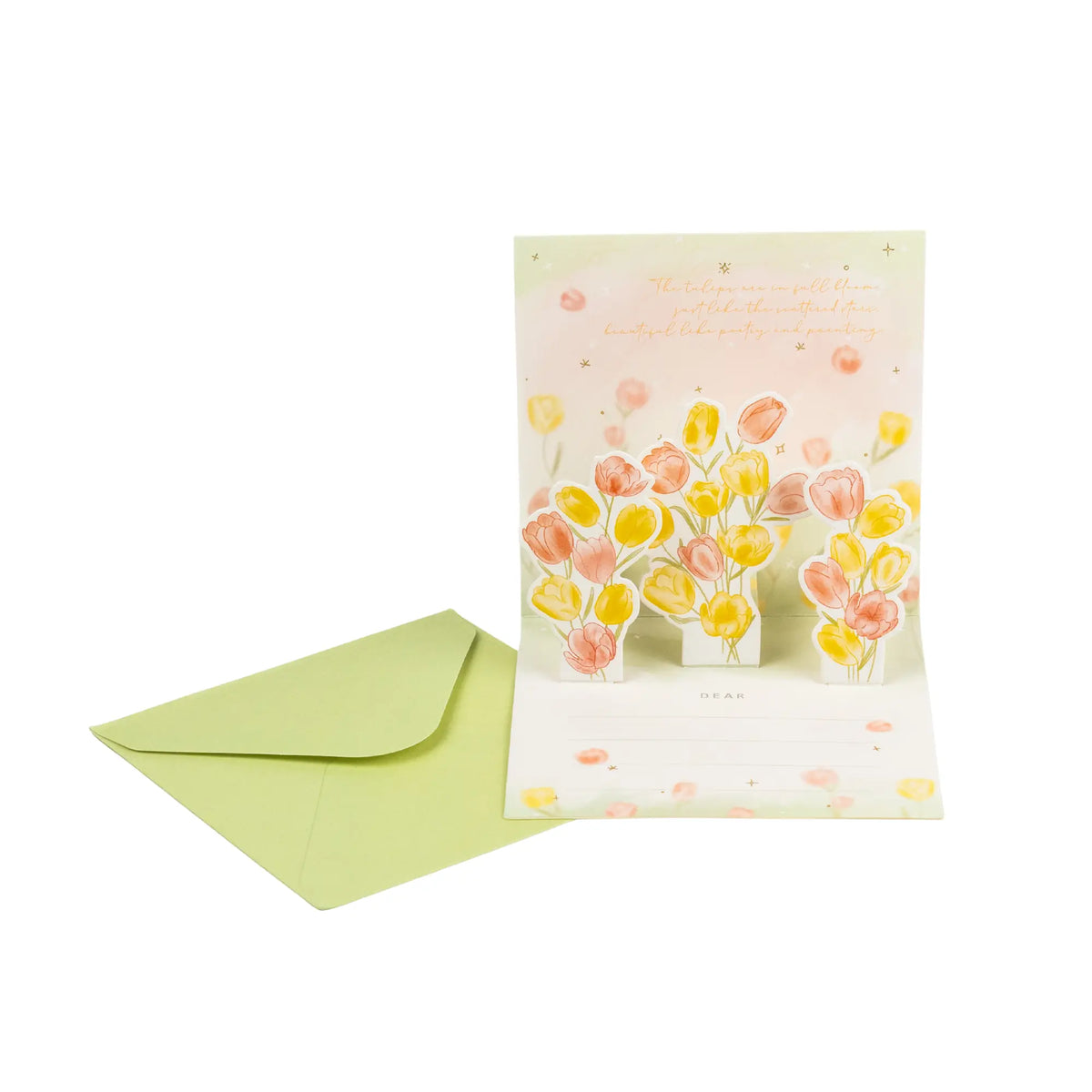 Tarjeta 3D para el Día de la Madre con tulipanes amarillos