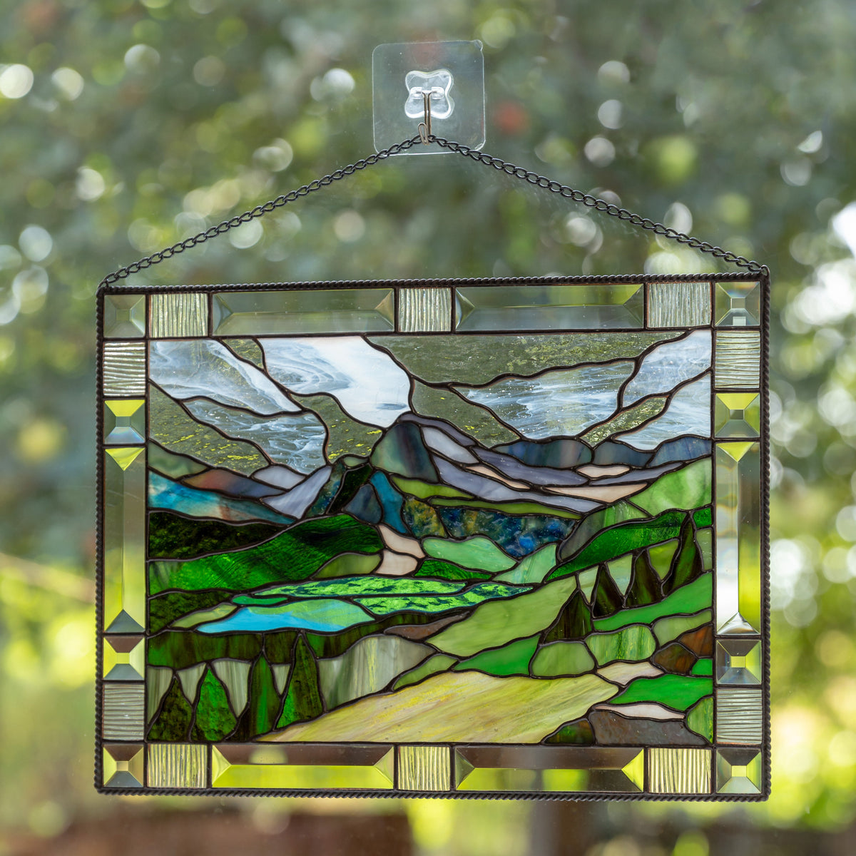 stained glass panel of Glacier national park