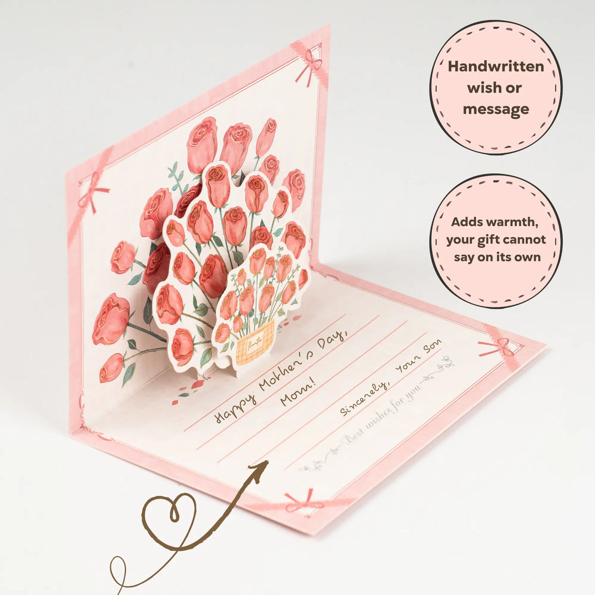 Greeting card with floral design and message space on a white background