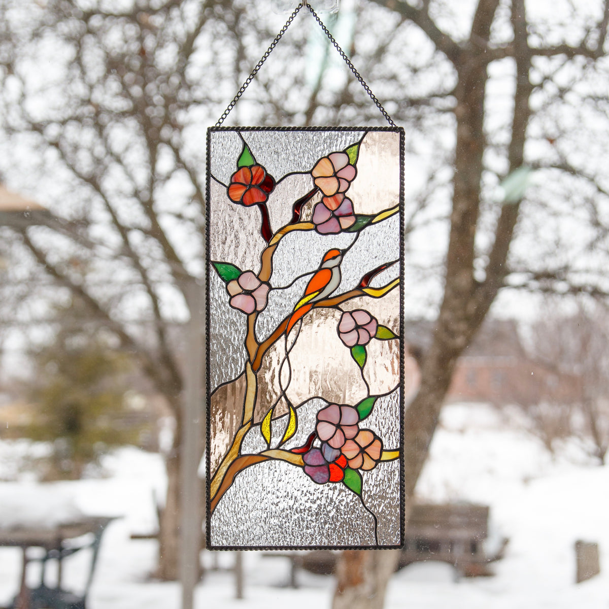 Panel of a stained glass cherry blossom