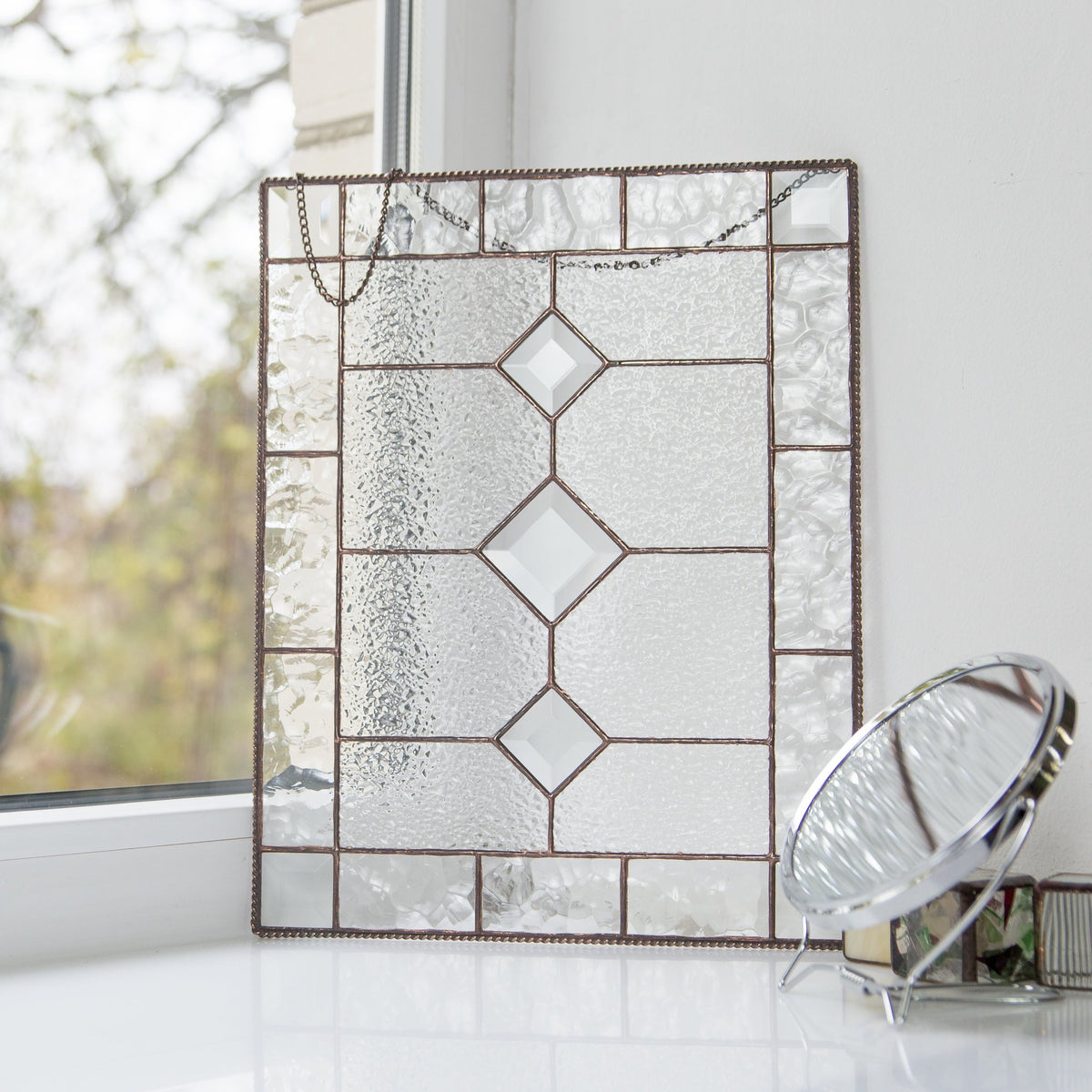 Clear beveled panel of stained glass for window