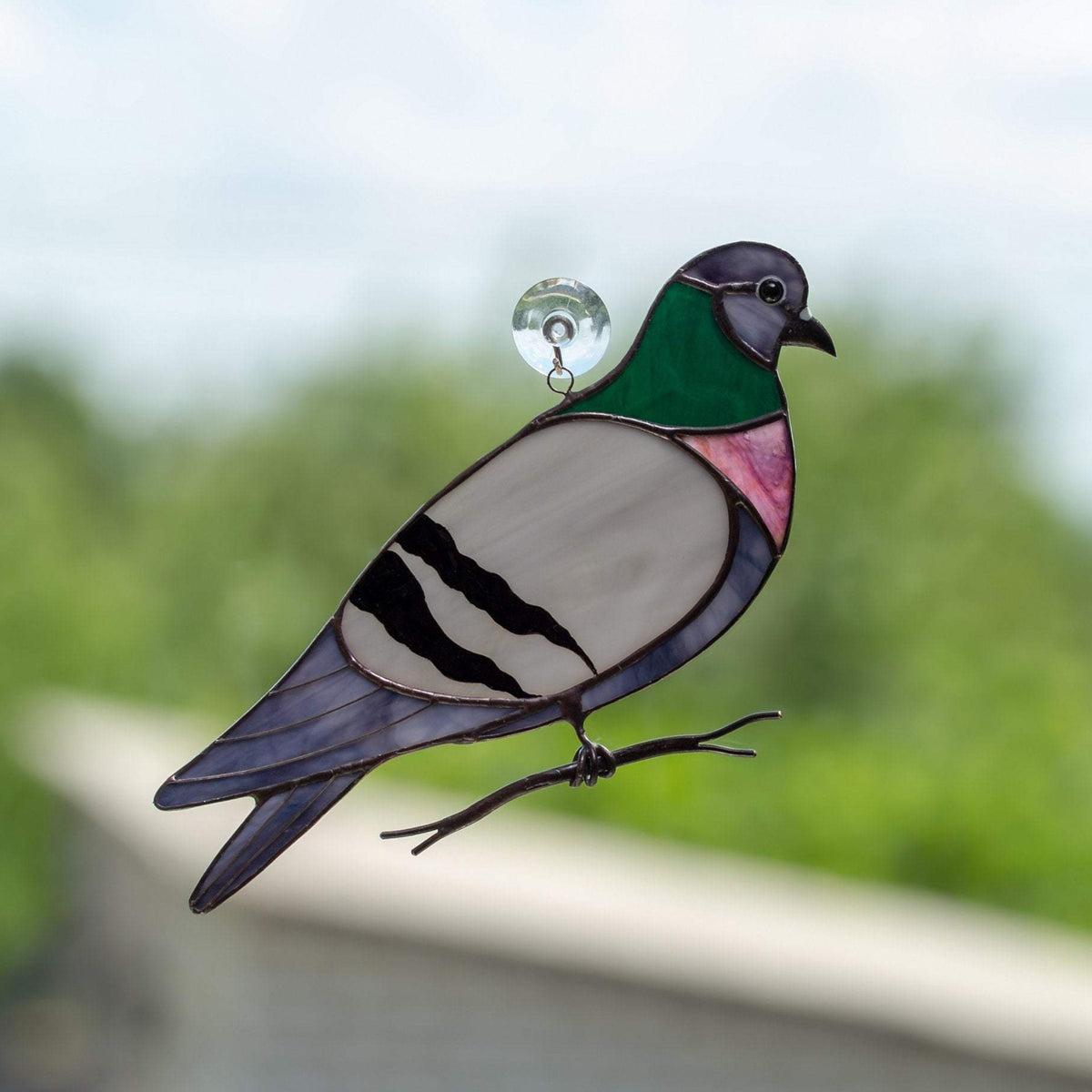 Pigeon window hanging of stained glass