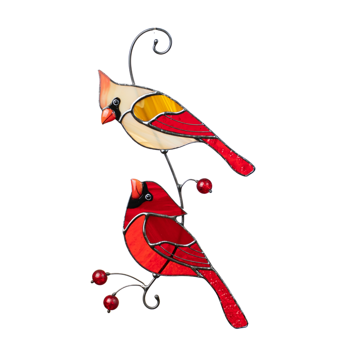 Cardinals Looking At Each Other - Stained Glass Suncatcher