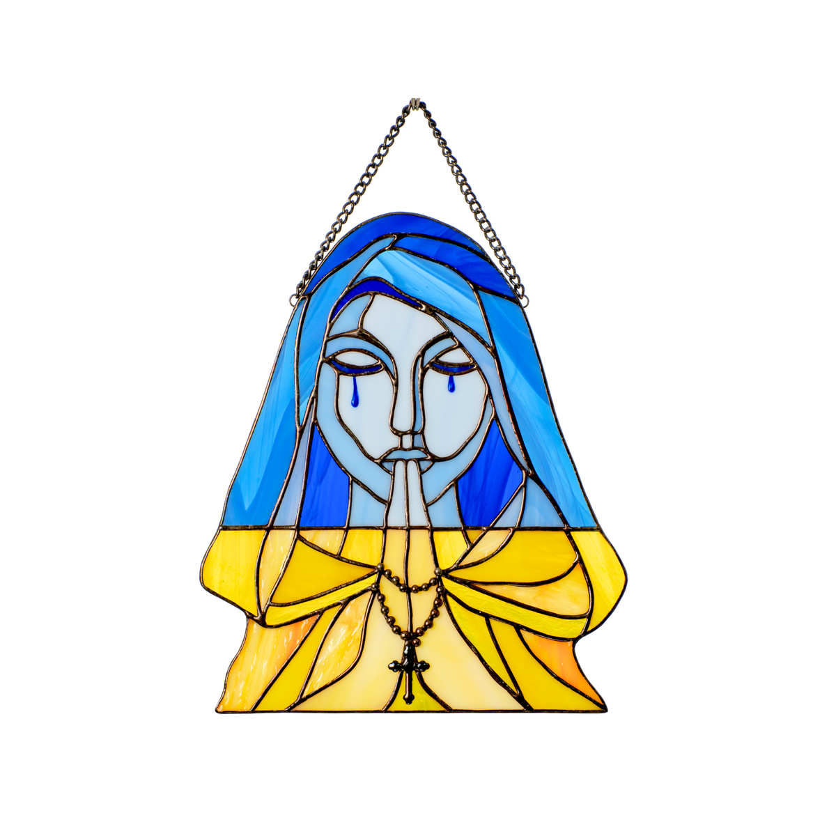 Crying and Praying Ukraine - Stained Glass Panel