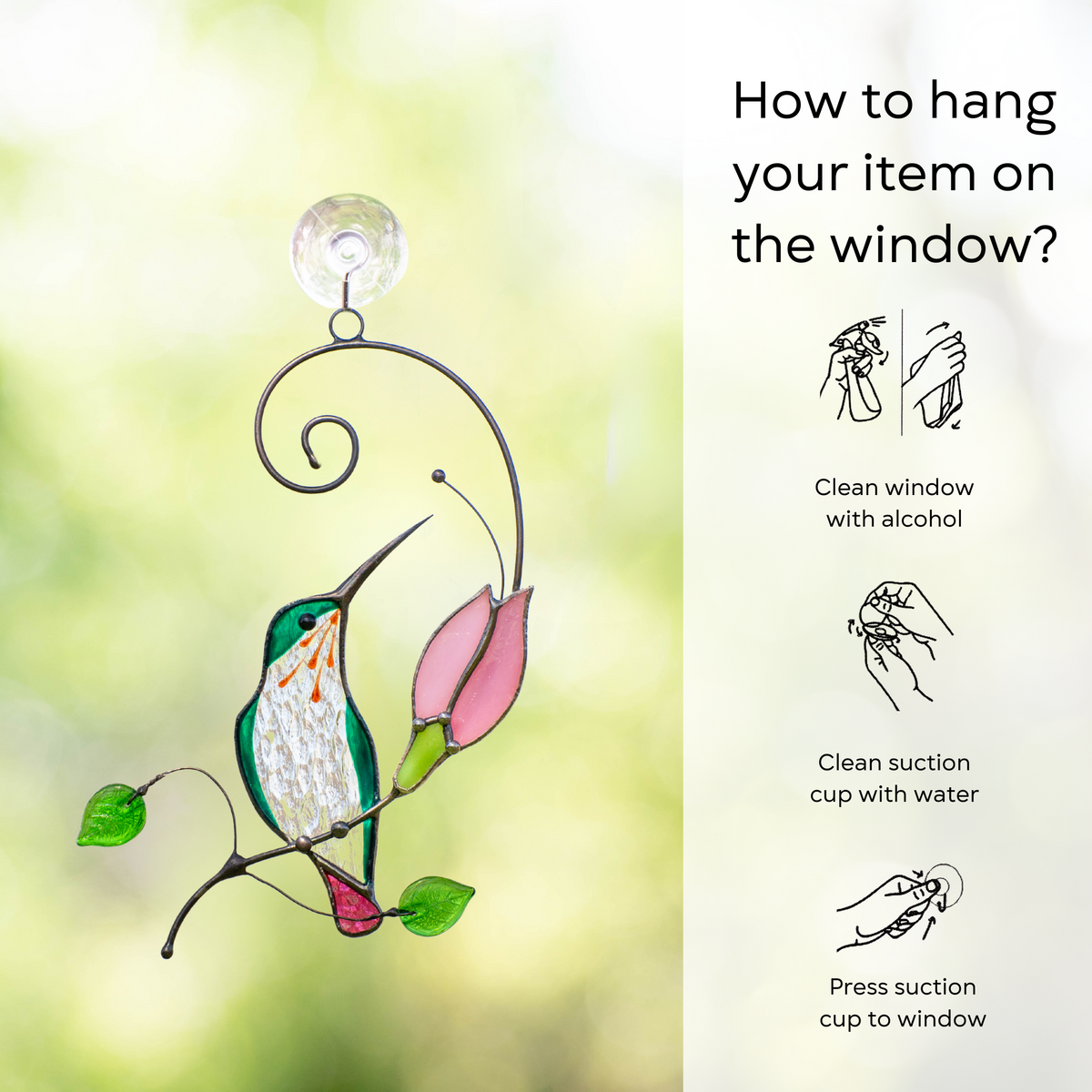 Pájaro de vitral: colgante de ventana de colibrí