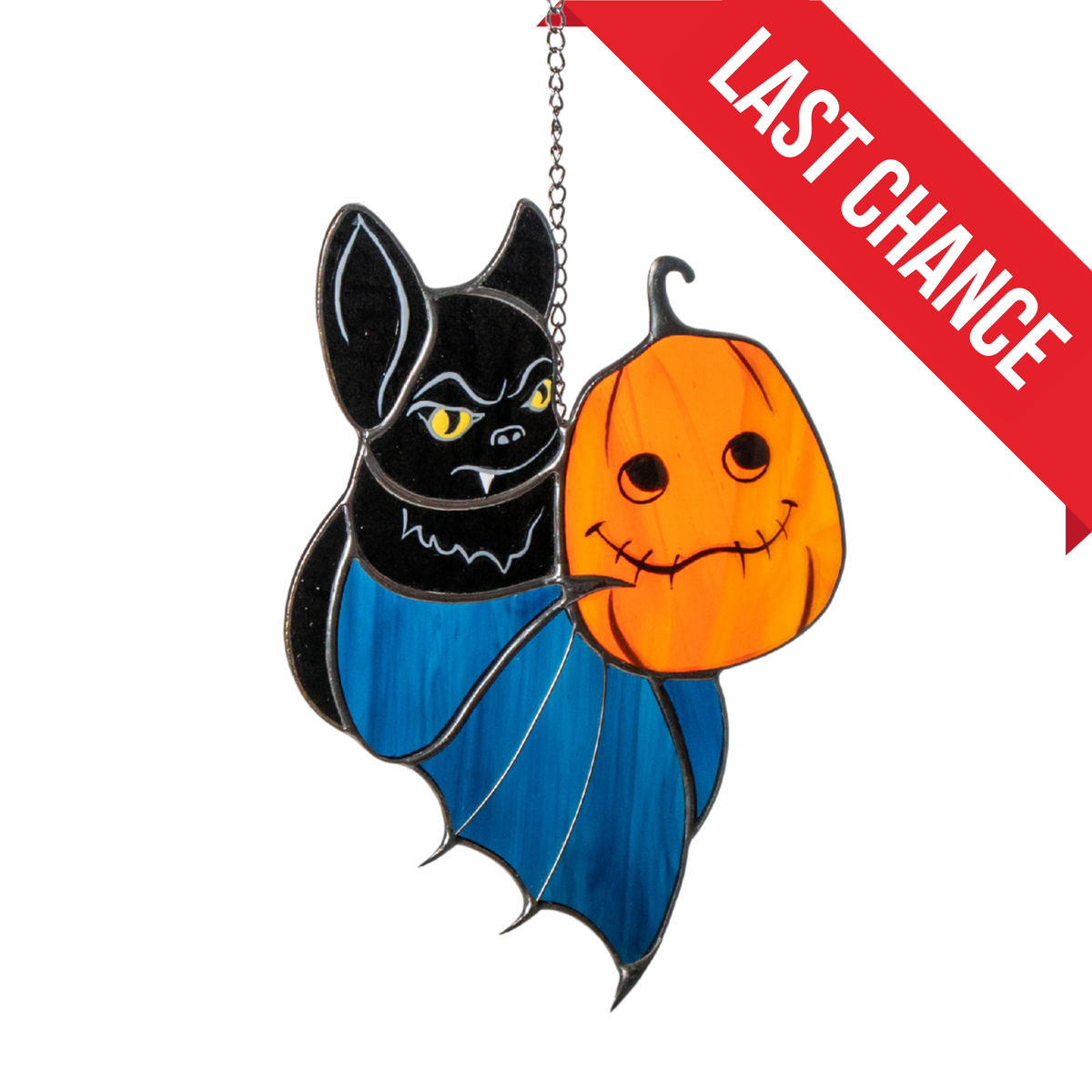 Bat with a Pumpkin - Stained Glass Suncatcher