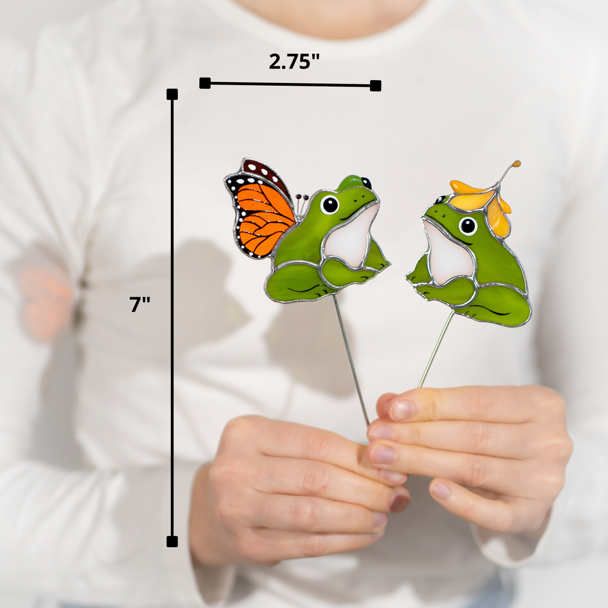 Pair of Frogs - Set of Stained Glass Plant Stakes