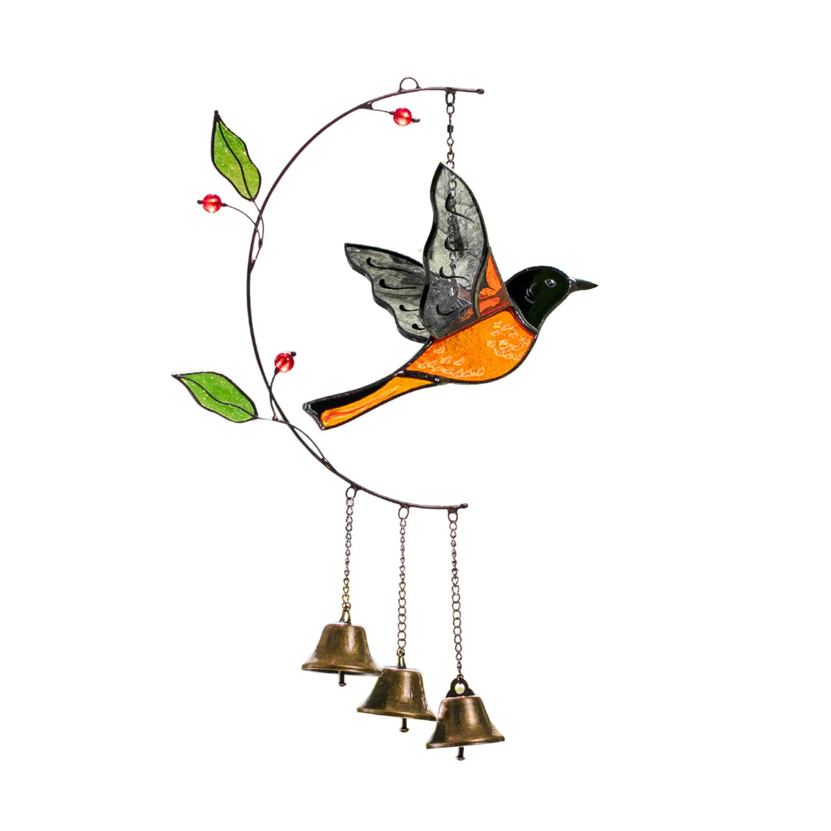 3d Baltimore Oriole with Bells - Stained Glass Wind Chime