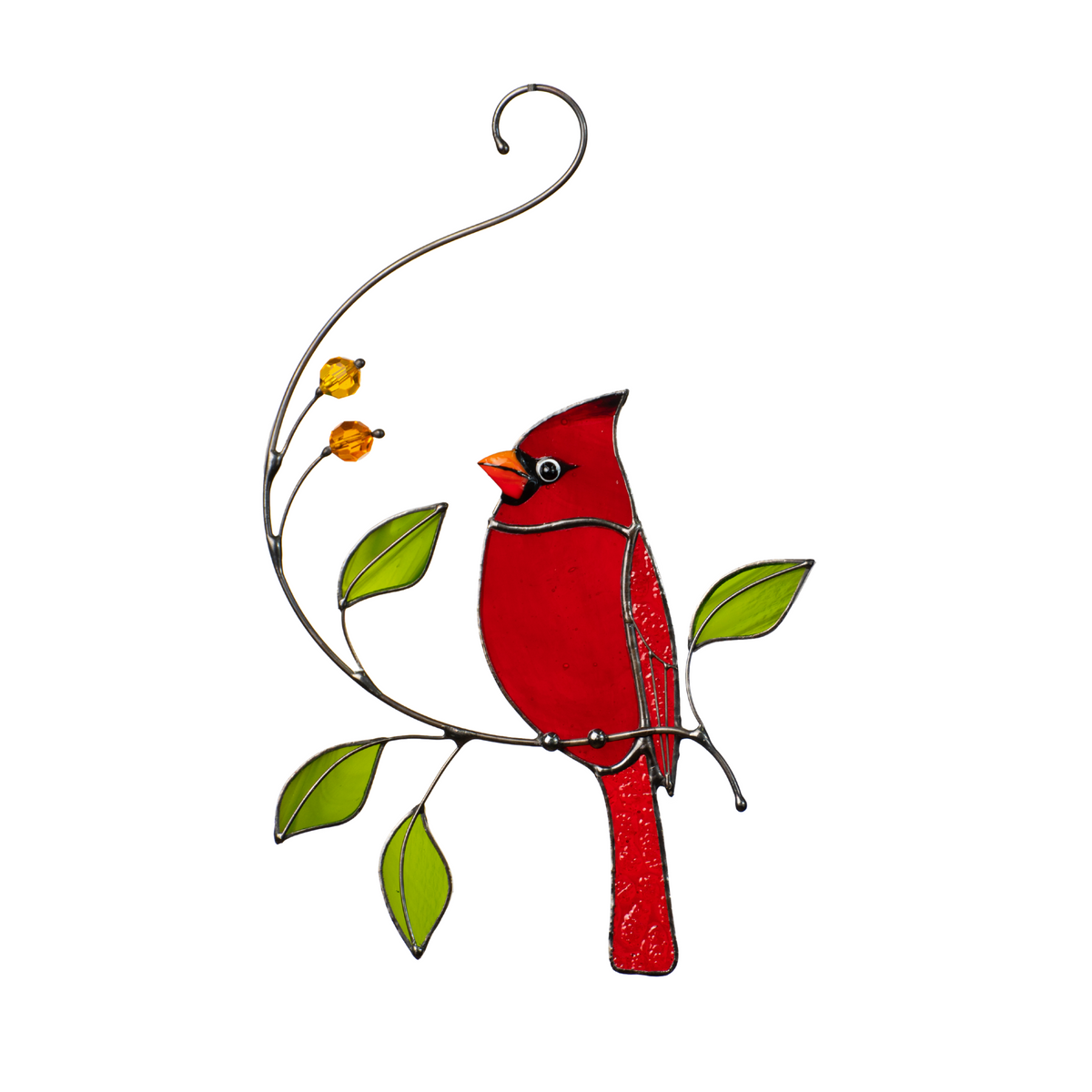 Red Cardinal On The Branch - Stained Glass Suncatcher