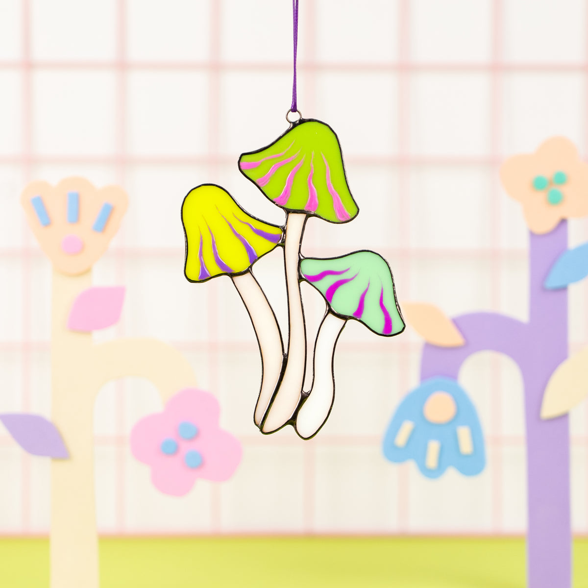 Colorful Mushrooms - Stained Glass Suncatcher