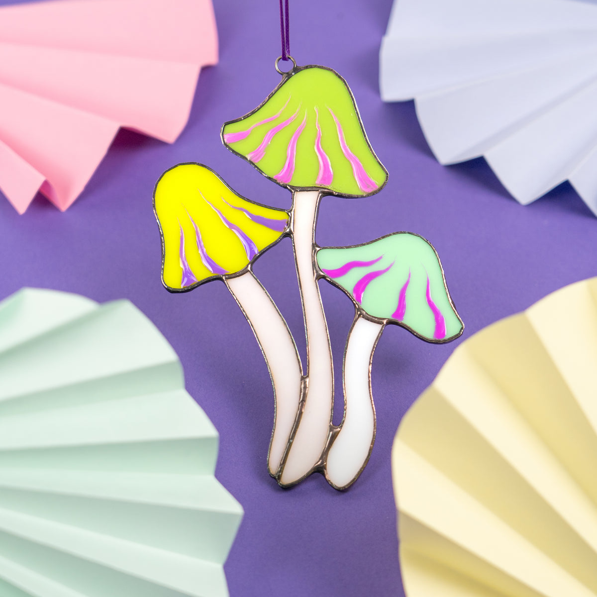 Colorful Mushrooms - Stained Glass Suncatcher
