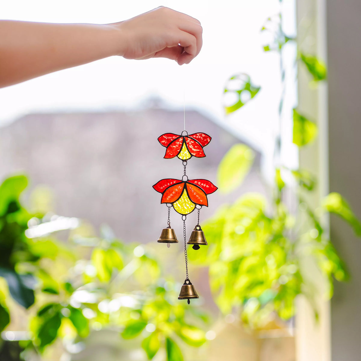 Red Flowers - Stained Glass Wind Chime