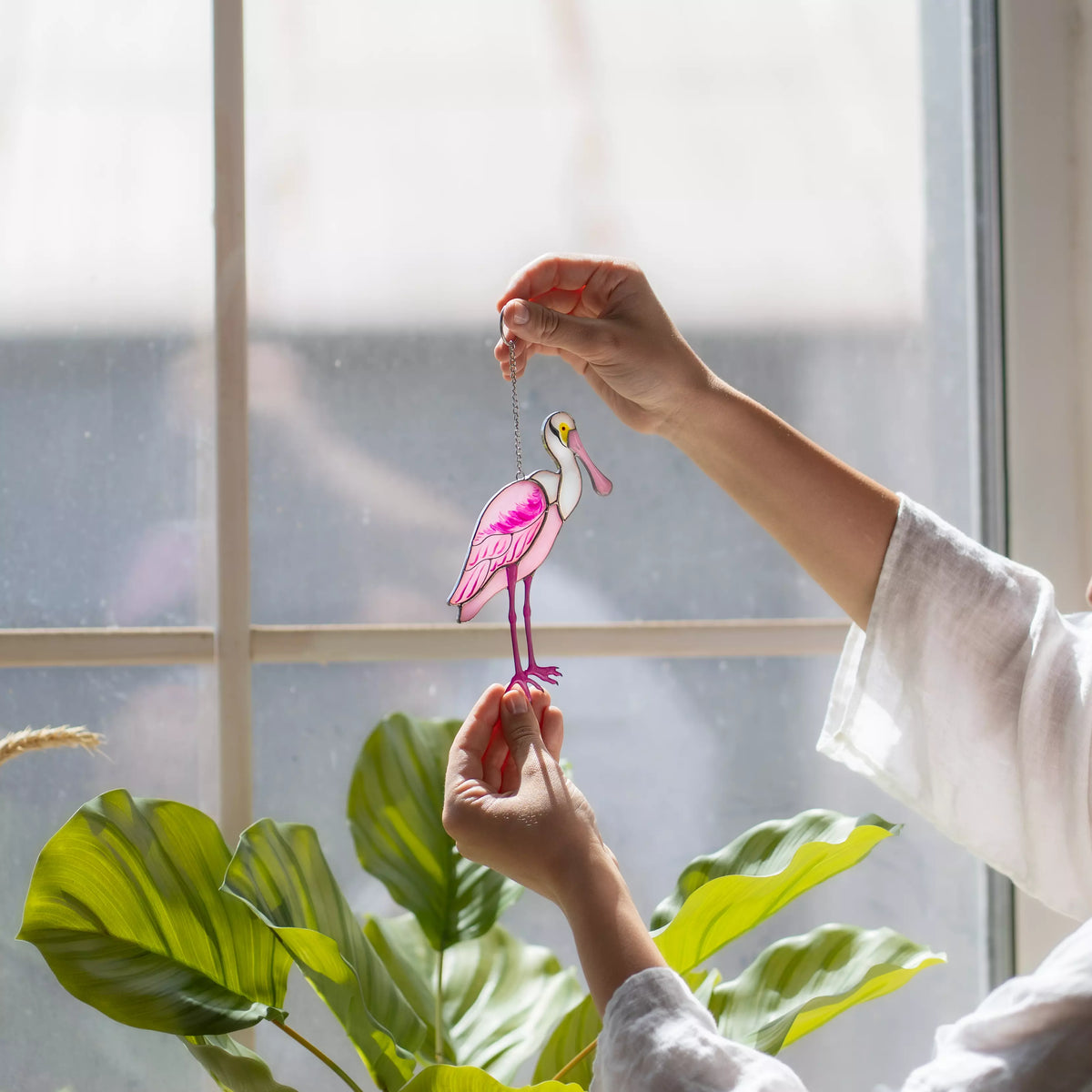 Roseate Spoonbill - Stained Glass Suncatcher