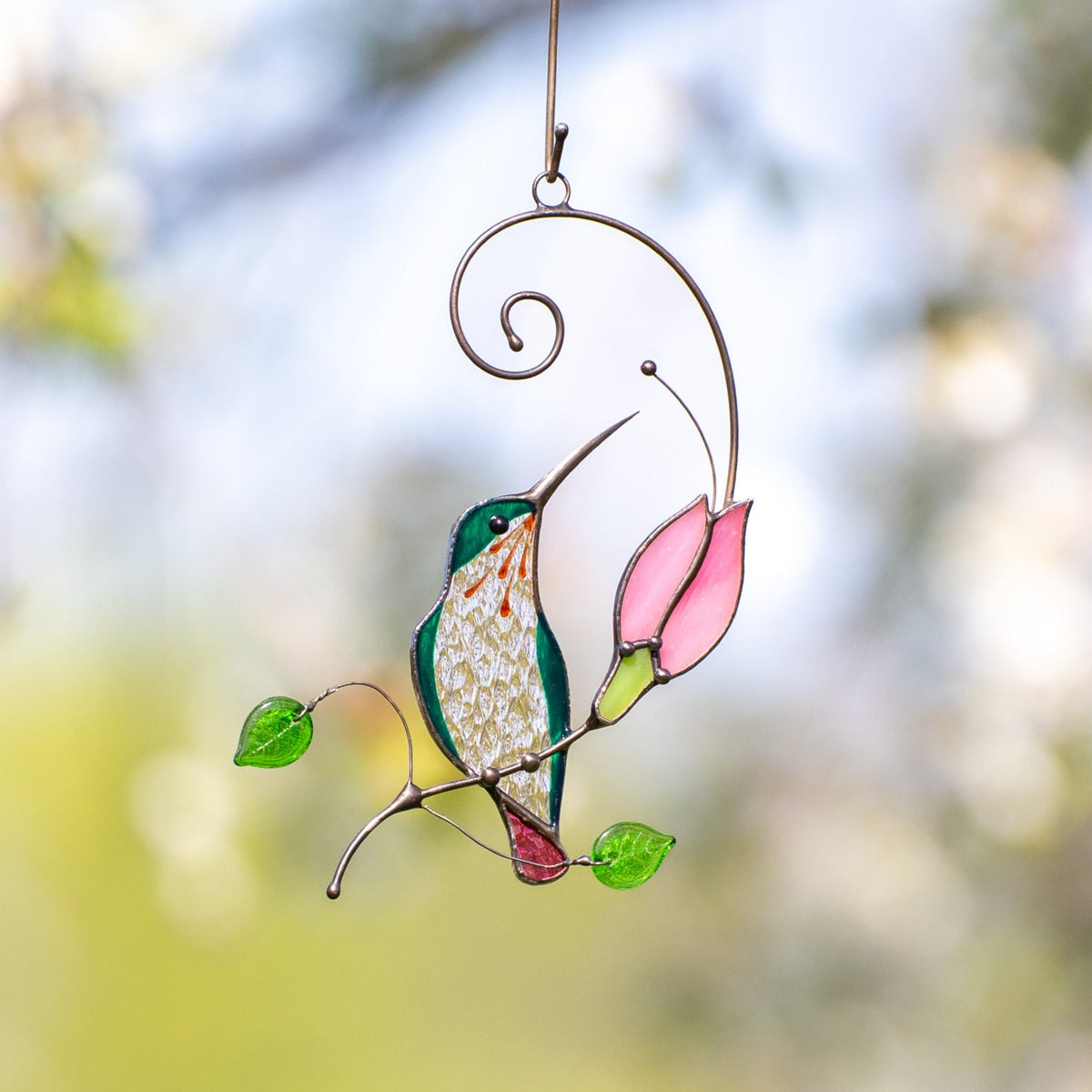 Pájaro de vitral: colgante de ventana de colibrí