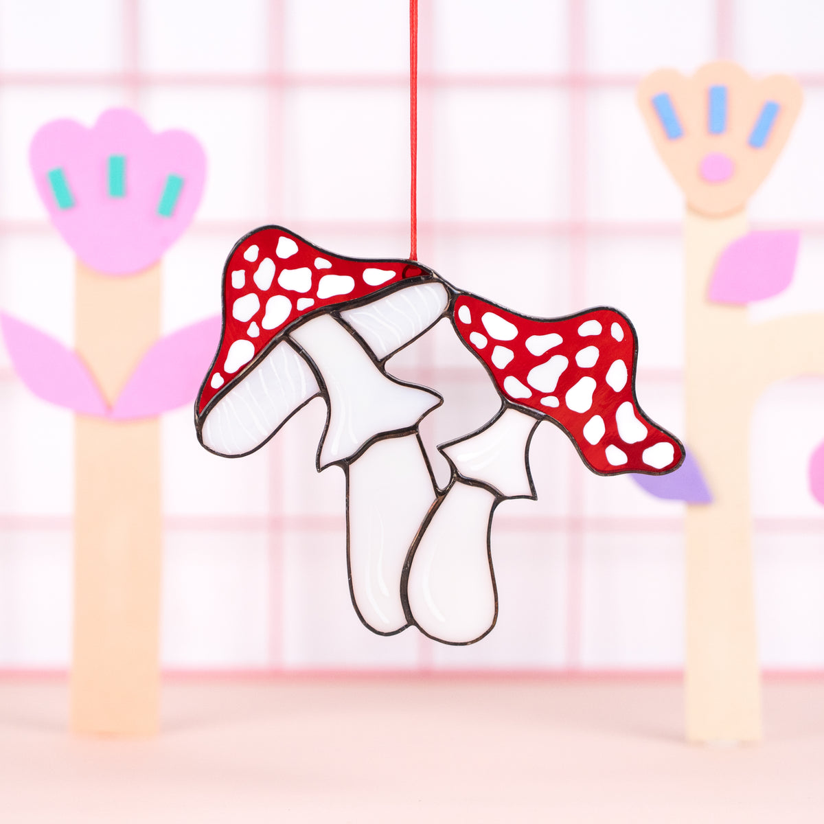 Fly Agaric Mushrooms - Stained Glass Suncatcher