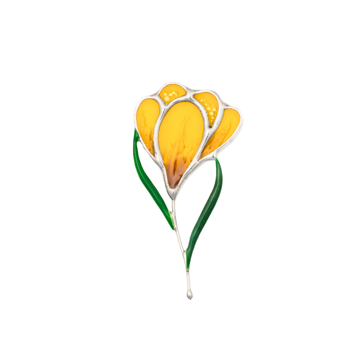 Yellow Crocus Flower - Stained Glass Brooch