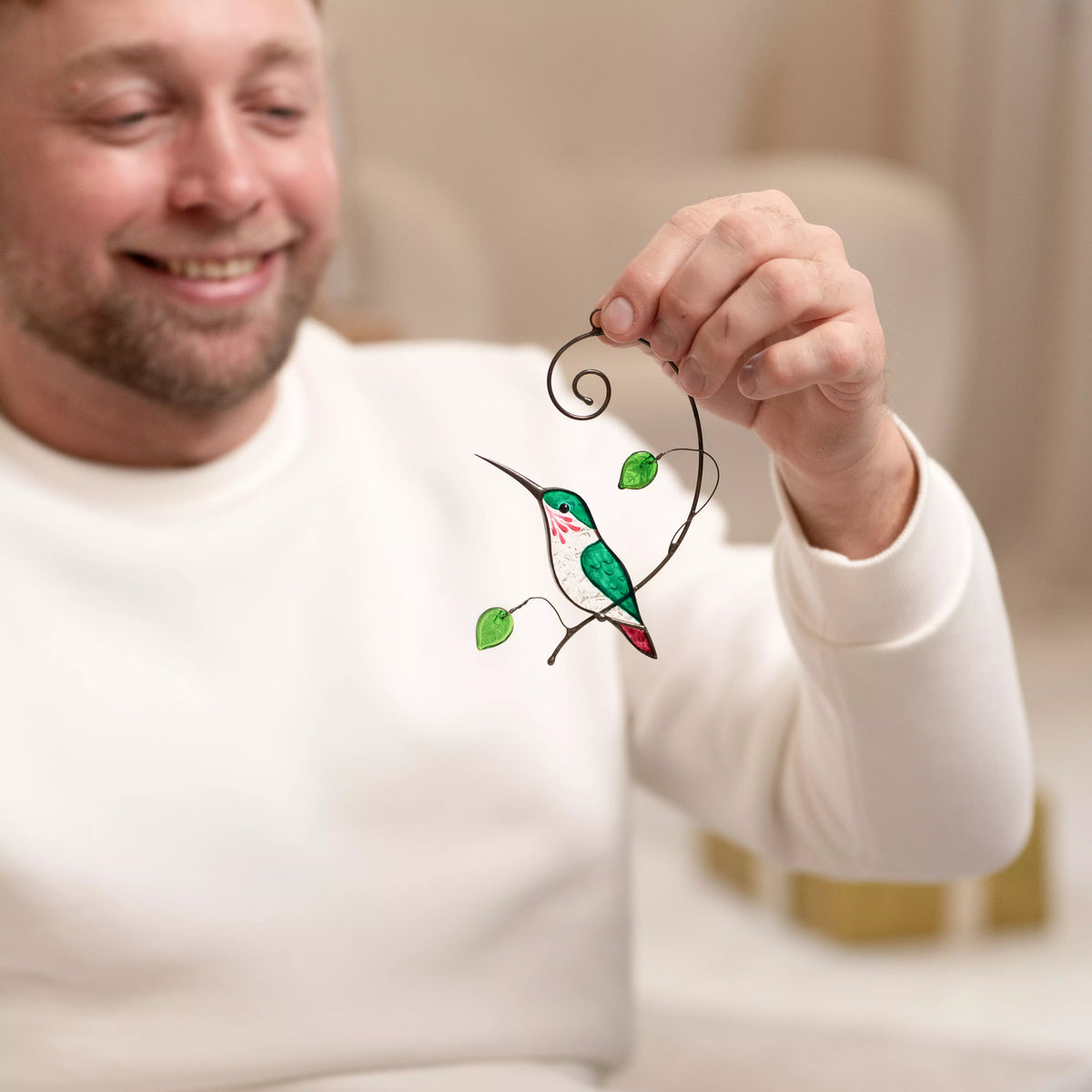 Ruby-throated Hummingbird - Stained Glass Suncatcher