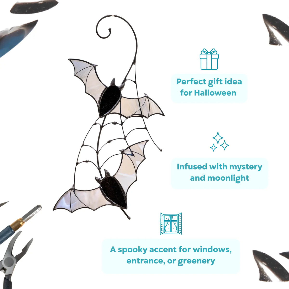Par de murciélagos negros - Atrapasueños de vidrieras para Halloween