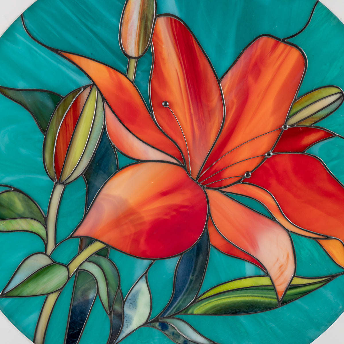 handcrafted glass red lily decoration