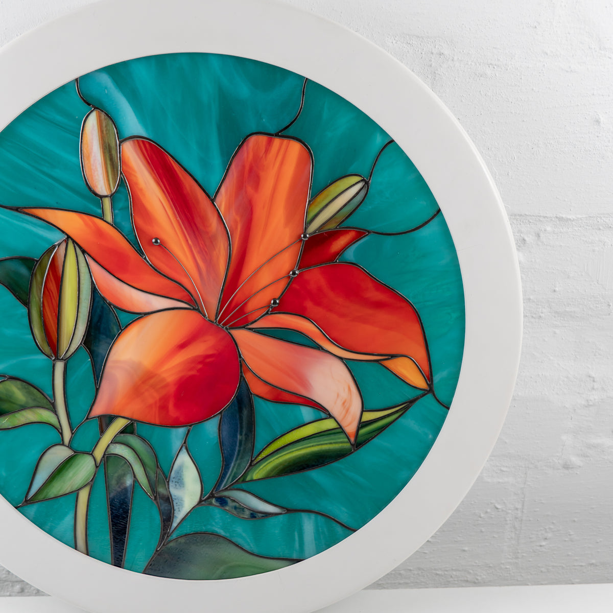 red lily stained glass decor for home