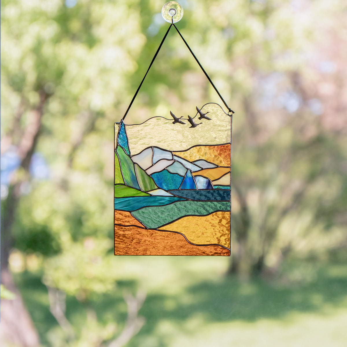 Modern stained glass window hanging