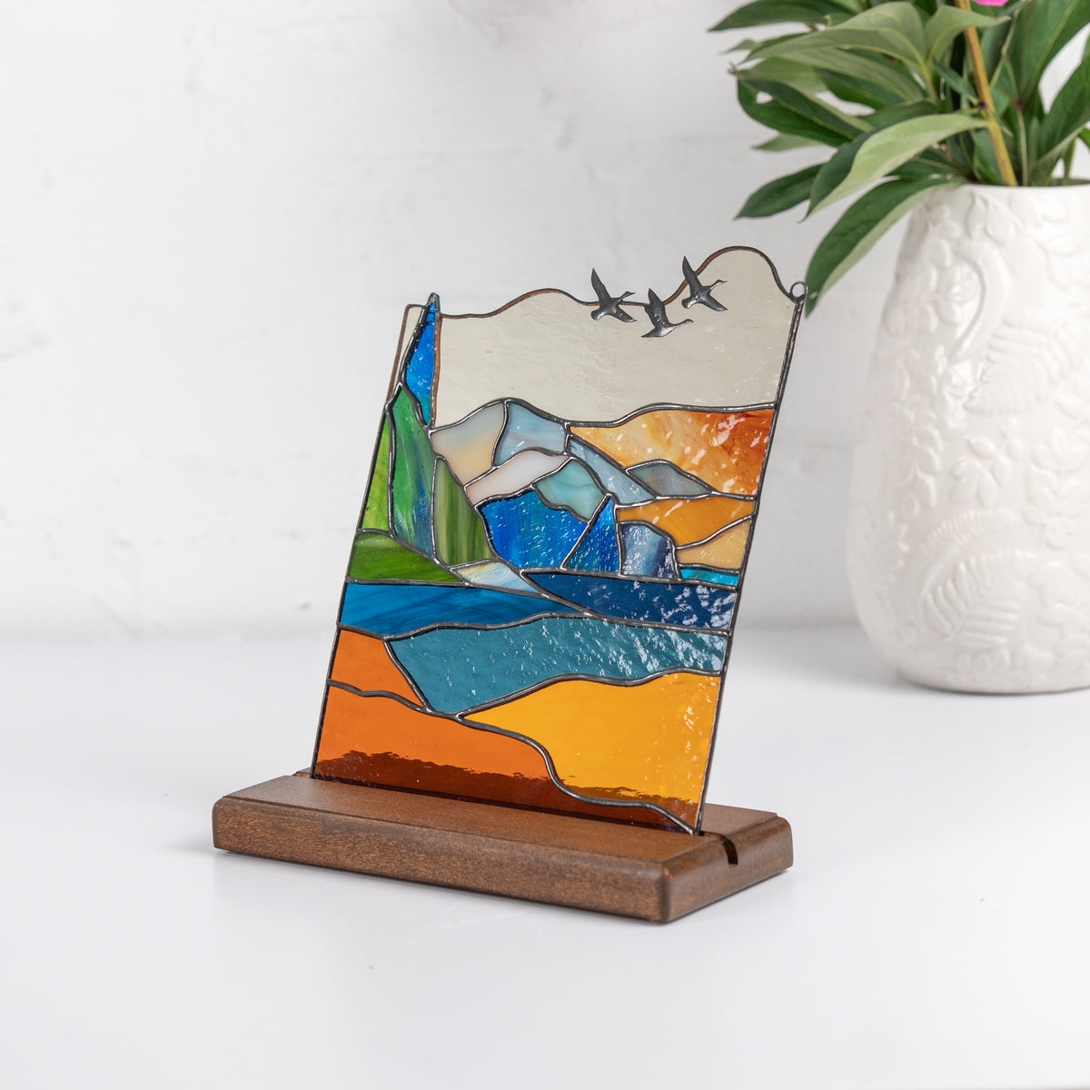 handmade glass panel of mount rainier