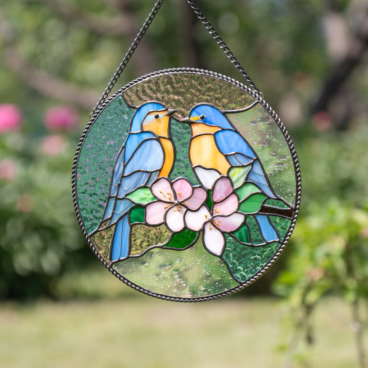bluebirds stained glass ornament
