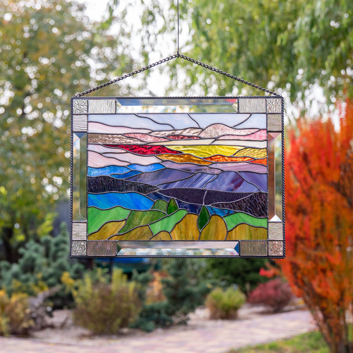 Stained glass panel Blue Ridge Mountains