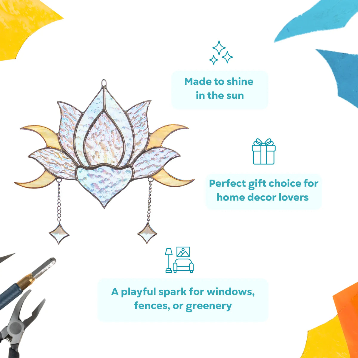 Decorative stained glass sun catcher as a playful spark for windows and greenery