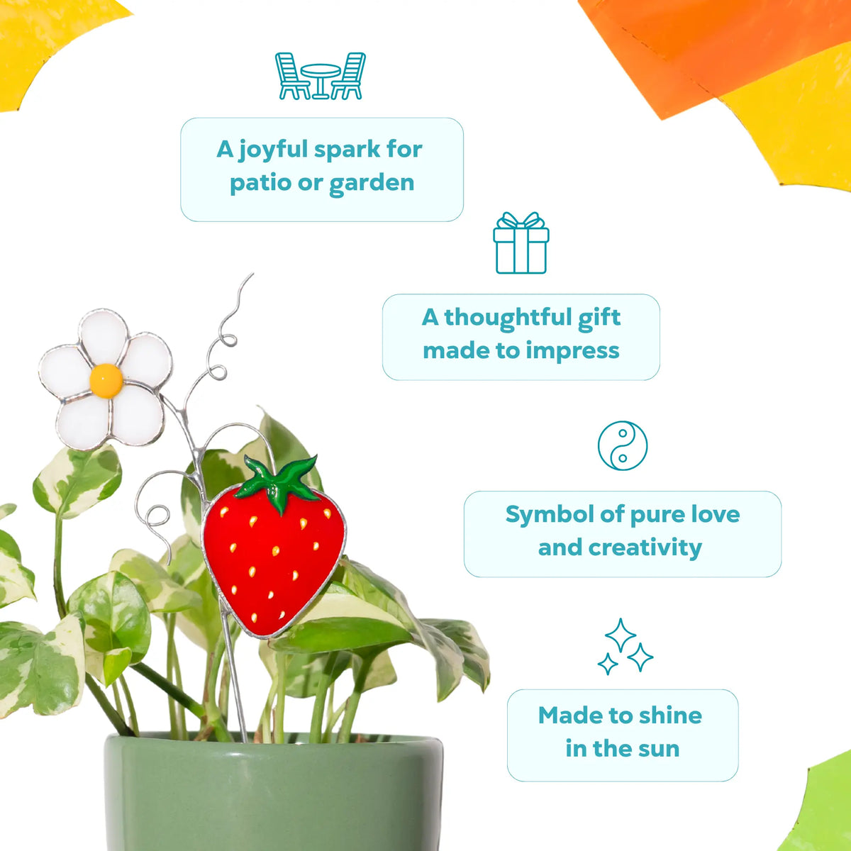 Stained glass strawberry plant stake as a thoughtful gift made to impress
