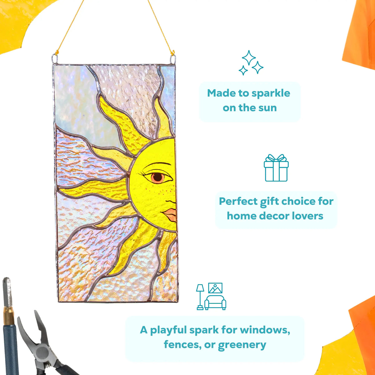 Stained glass sun-shaped window hanging as a perfect gift choice for home decor lovers