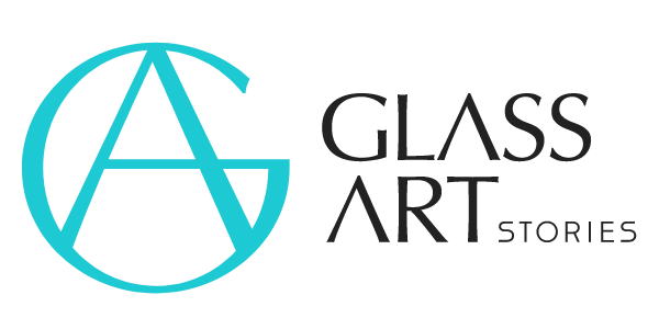 Logo for Glass Art Stories featuring a stylized turquoise monogram of letters