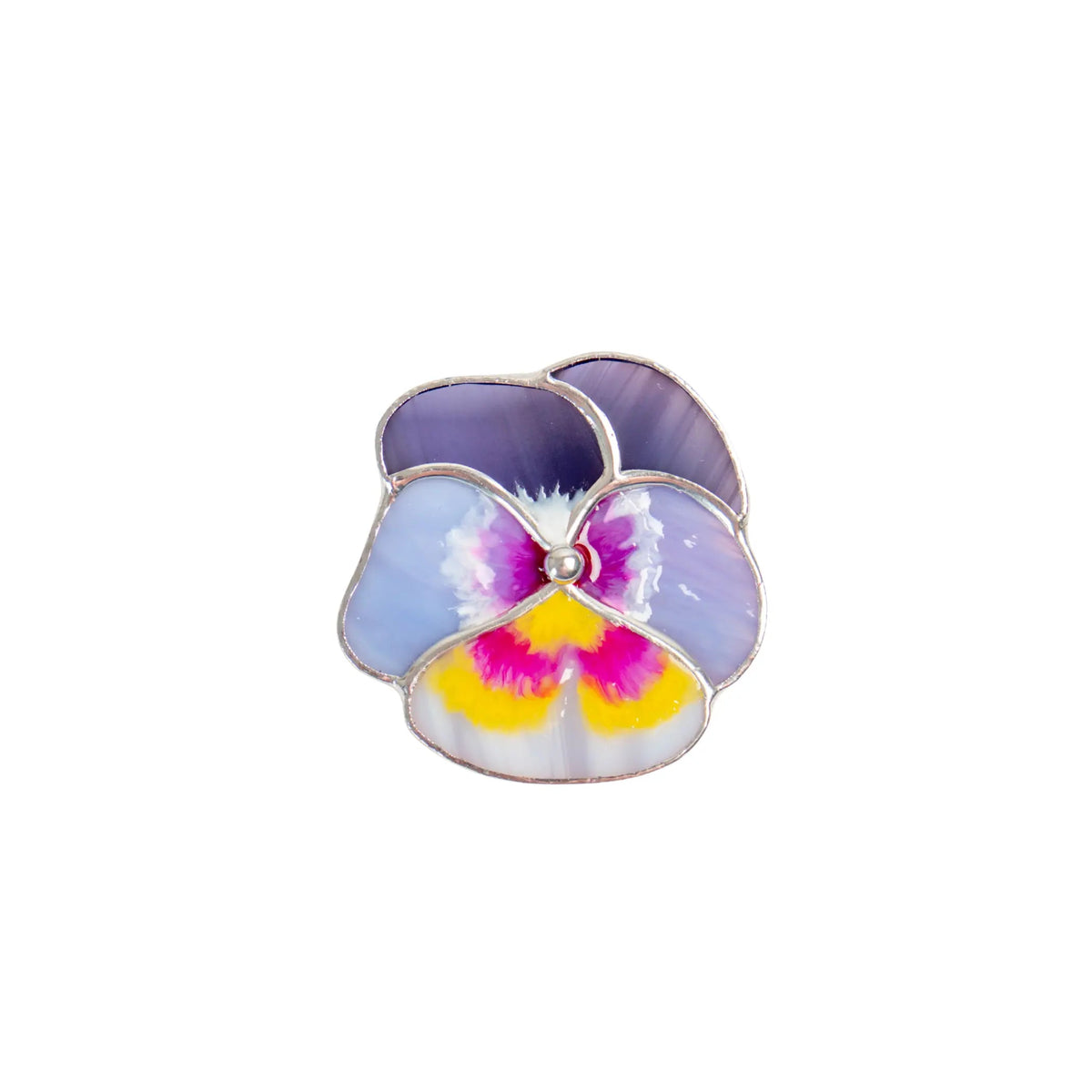 Colorful pansy flower brooch on a white background