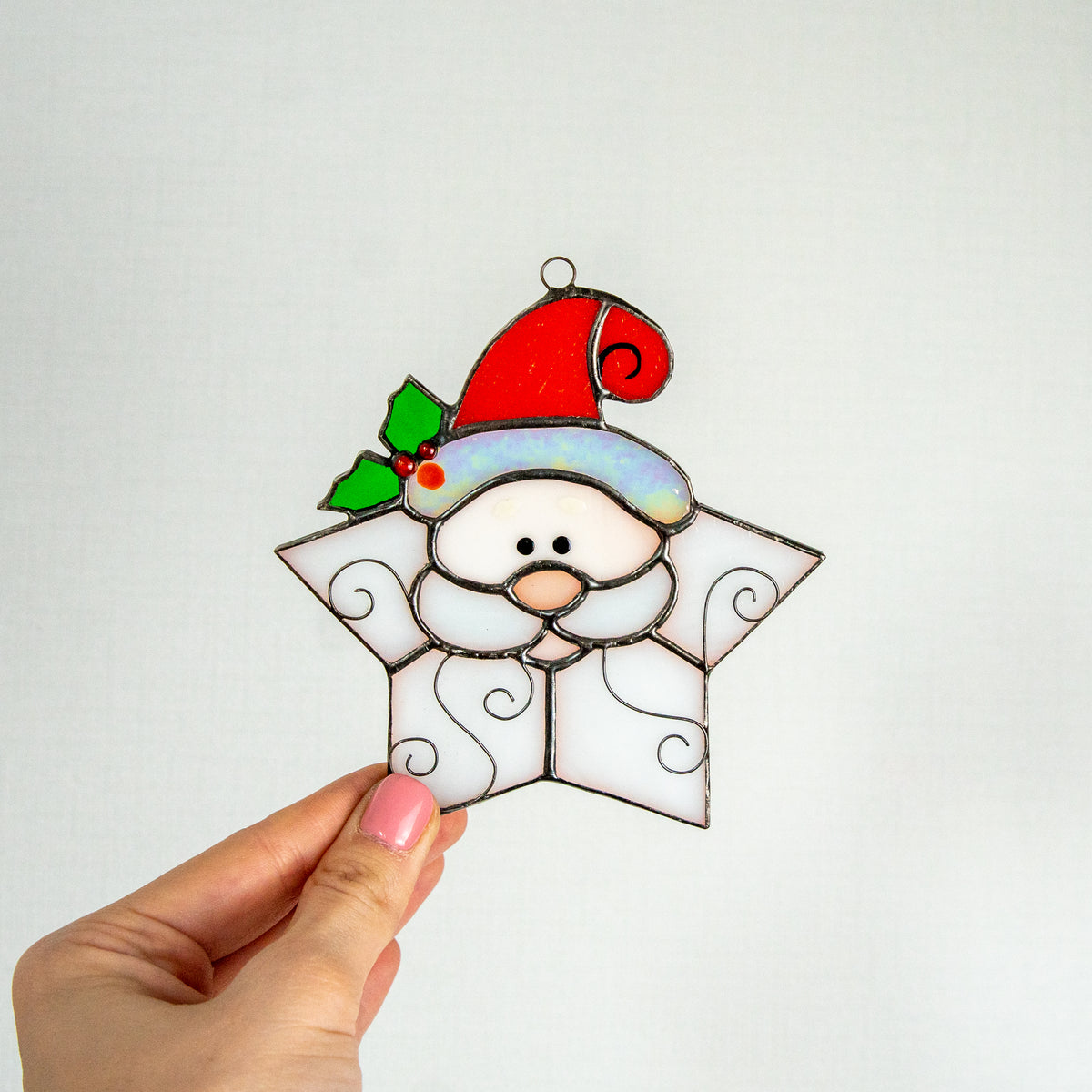 Christmas snowflake Santa window hanging of stained glass