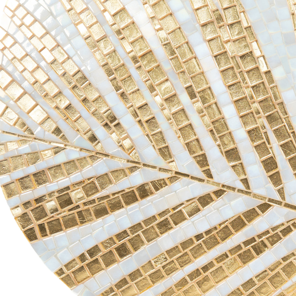 Zoomed stained glass mosaic coffee table depicting golden palm