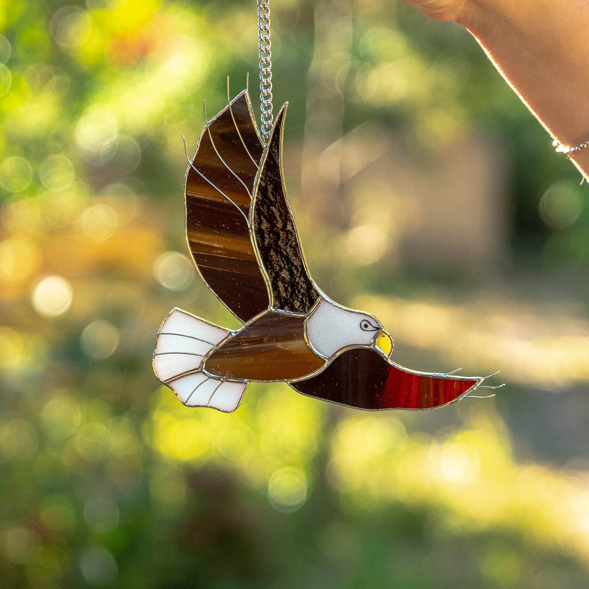 Stained glass suncatcher of an eagle for window decoration