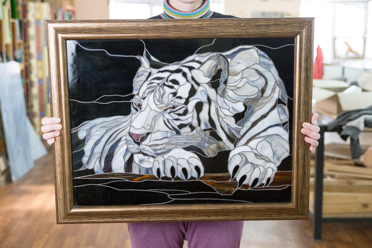 White Tiger - Stained Glass Panel Wall Art